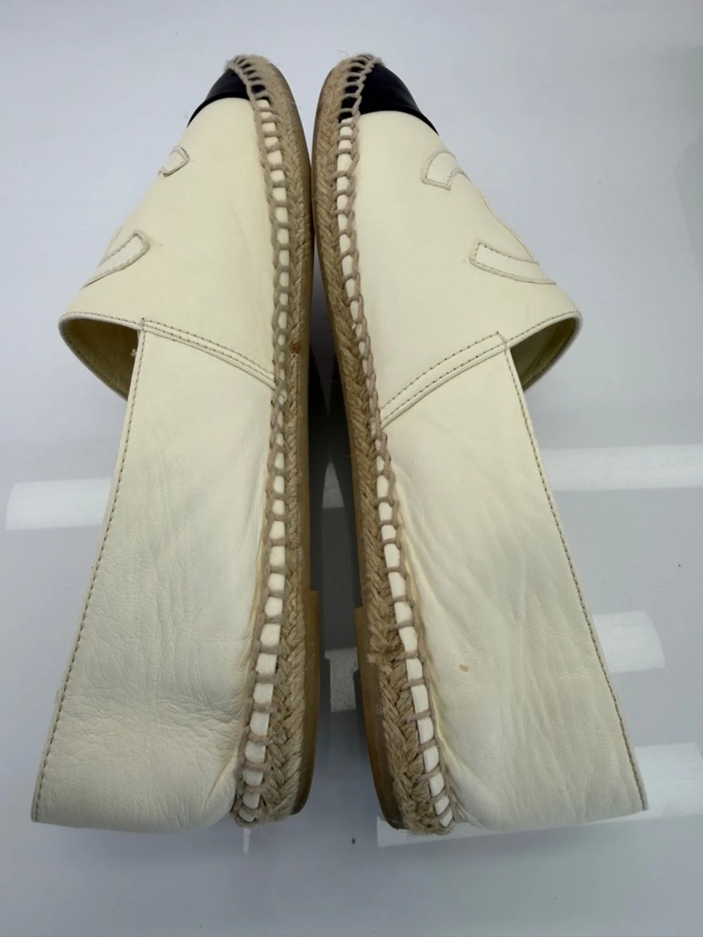 Chanel White/Black Lambskin Leather CC Espadrille Flats 41